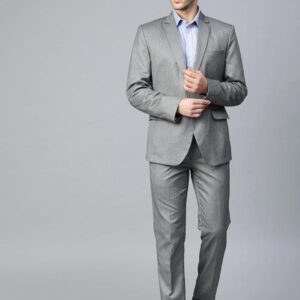 Men Grey Striped Slim-Fit Single-Breasted Formal Suit
