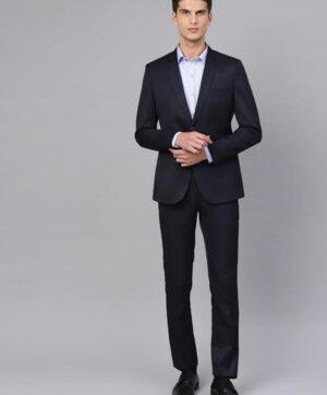 Men Navy Blue Solid Slim Fit Formal Suit