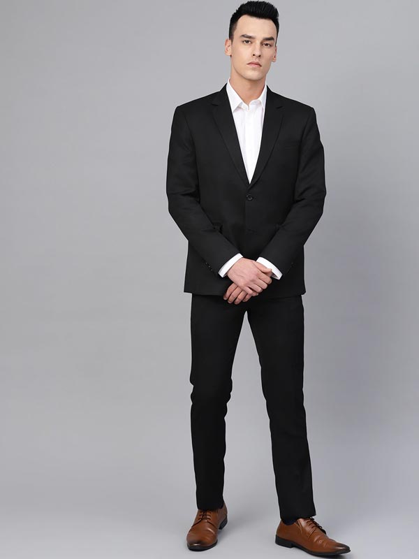 Men Black Solid Slim Fit Formal Suit - ManQ