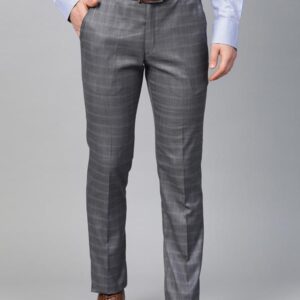 Men Grey Checked Slim Fit Formal Trousers