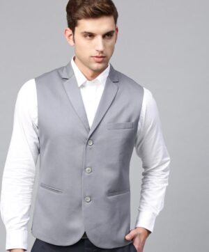 Men Grey Solid Slim Fit Formal Waistcoat