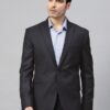 Men Navy Blue & Black Twill Weave Self-Design Slim Fit Single-Breasted Formal Blazer