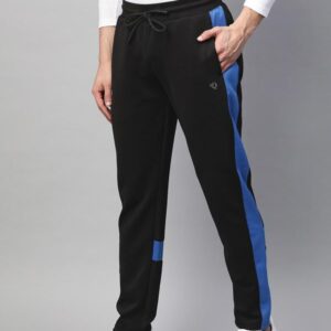 Men Black Solid Slim Fit Training Track Pants with Colourblocked Detail