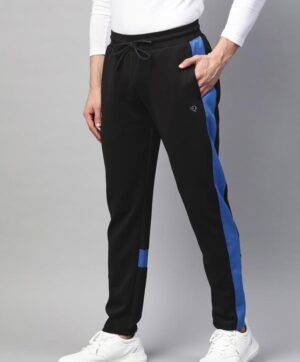 Men Black Solid Slim Fit Training Track Pants with Colourblocked Detail