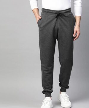 Men Charcoal Grey Solid Slim Fit Joggers with Side Stripe Detail