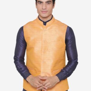 Men Orange Solid Nehru Jacket