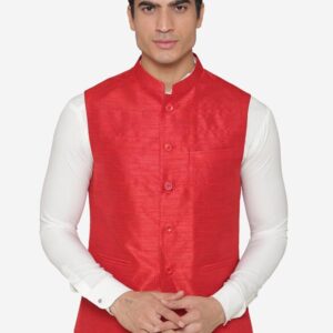 Men Red Solid Nehru Jacket