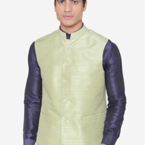 Men Green Solid Nehru Jacket