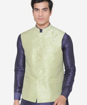 Men Green Solid Nehru Jacket
