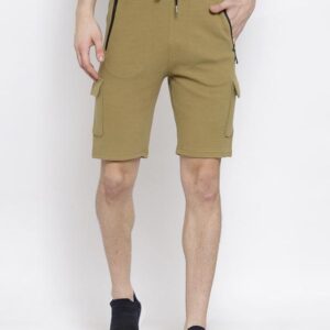 Men Beige Striped Slim Fit Mid-Rise Cargo Shorts