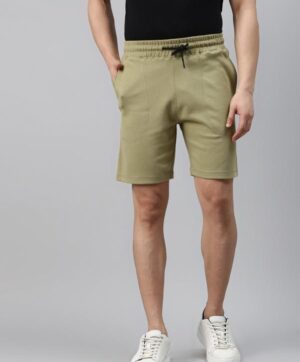 Men Khaki Pure Cotton Slim Fit Mid-Rise Training Shorts