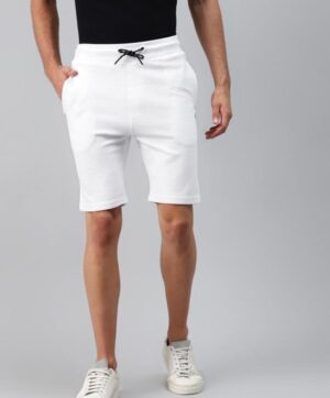 Men White Self-Striped Slim Fit Pure Cotton Training Sports Shorts