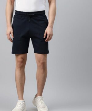 Men Navy Blue Solid Pure Cotton Slim Fit Mid-Rise Training or Gym Sports Shorts
