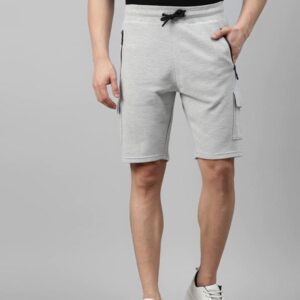 Men Grey Melange Self-Striped Pure Cotton Slim Fit Training or Gym Sports Shorts