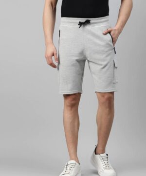 Men Grey Melange Self-Striped Pure Cotton Slim Fit Training or Gym Sports Shorts