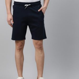 Men Navy Blue Pure Cotton Slim Fit Mid-Rise Training Shorts