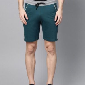 Men Teal Blue Solid Slim Fit Sports Shorts