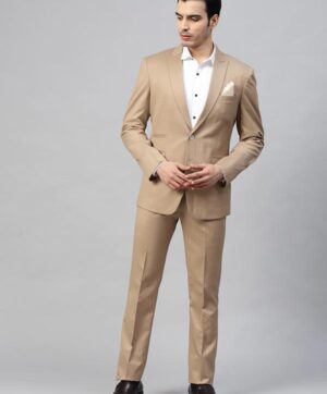 Men Beige Solid Slim Fit Formal Single Breasted Suit