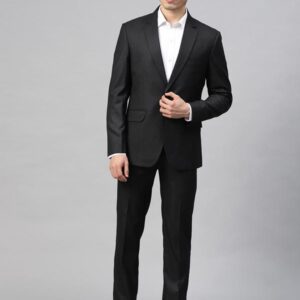 Men Black Self-Design Slim Fit Single-Breasted Suit