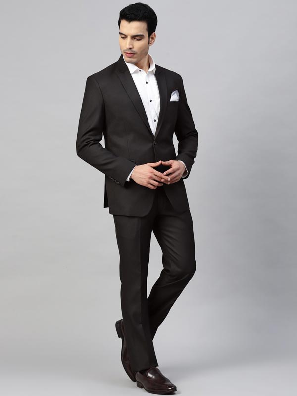 Men Black Self Design Slim Fit Formal Single Breasted Suit – ManQ