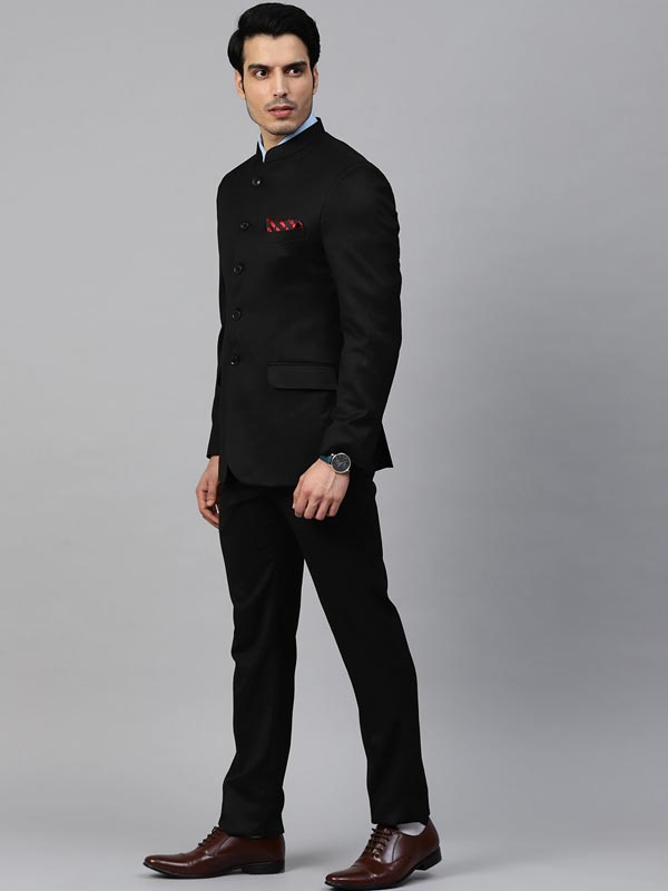 Black Bandhgala Chinese/Mandarin Collar Jodhpuri Suit – Bollywood Wardrobe