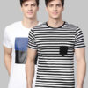 Men Pack of 2 Multicoloured Striped Slim Fit T-shirts