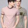 Men Pack of 2 Striped Pockets Slim Fit T-shirt