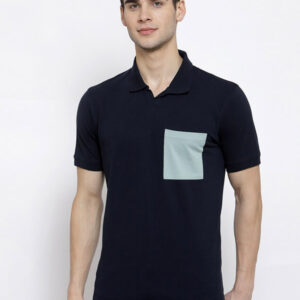 Men Navy Blue Polo Collar Slim Fit T-shirt