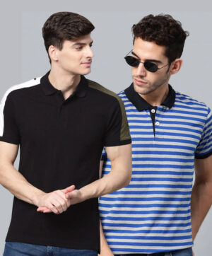 Men Multi 2 Striped Polo Collar Slim Fit T-shirt