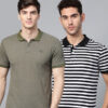 Men Pack of 2 Green & Black Striped Polo Collar Slim Fit T-shirt