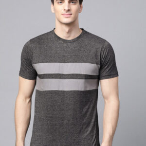 Men Charcoal Grey Colourblocked Round Neck T-shirt