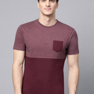 Men Burgundy Colourblocked Round Neck T-shirt