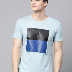 Men Blue Printed Round Neck T-shirt