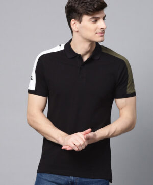 Men Black Solid Polo Collar T-shirt