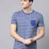 Men Blue & Grey Melange Striped Round Neck T-shirt
