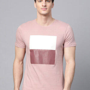 Men Dusty Pink & White Printed Round Neck T-shirt
