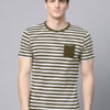 Men Olive Green & White Slim Fit Striped Round Neck T-shirt