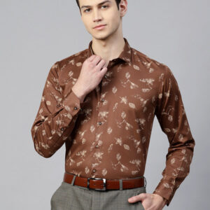 Men Brown & Beige Slim Fit Printed Casual Shirt