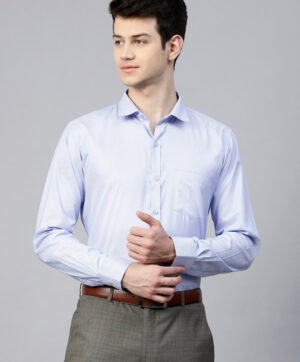 Men Blue Smart Slim Fit Self Design Formal Shirt