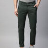 Men Green Slim Fit Solid Combed Cotton Chinos