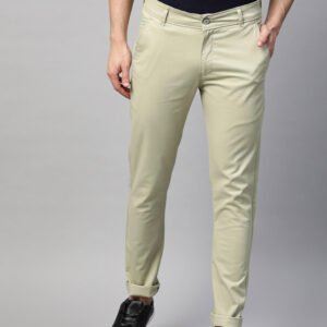 Men Green Slim Fit Solid Chinos Trousers