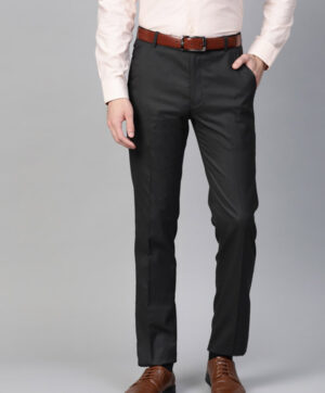 Men Black Self Design Slim Fit Formal Trousers