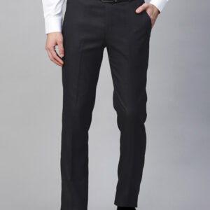 Men Grey & Navy Blue Slim Fit Checked Formal Trousers