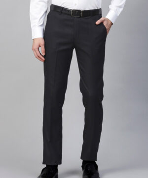 Men Grey & Navy Blue Slim Fit Checked Formal Trousers