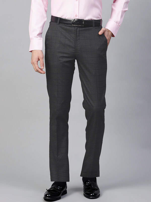 Men Charcoal Grey Smart Tapered Fit Checked Formal Trousers –  dennisonfashionindia