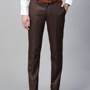Men Brown Slim Fit Solid Formal Trousers