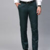 Men Green Smart Slim Fit Solid Formal Trousers