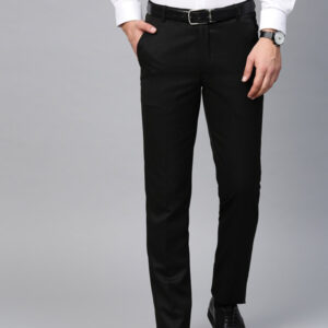 Men Black Smart Slim Fit Solid Formal Trousers