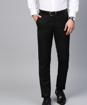 Men Black Smart Slim Fit Solid Formal Trousers