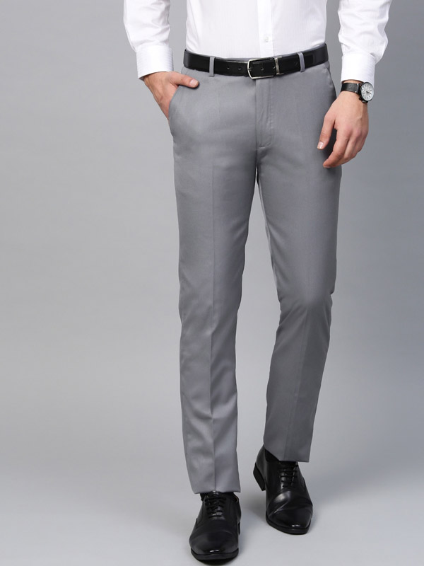 Men Grey Smart Slim Fit Solid Formal Trousers - ManQ